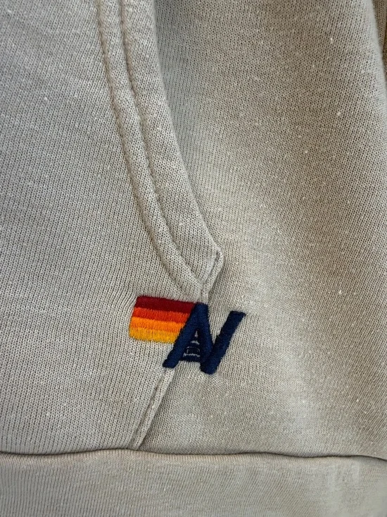 Aviator Nation Khaki Zip-Up Hoodie with Pink, Orange, Yellow & Green Stripes - Picture 2 of 6